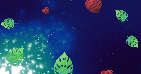 Sticker - Colorful leaves floating in starry, glowing space