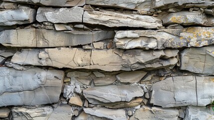 Wall Mural - Close-up of weathered and cracked ancient stone wall, revealing its rich history and character