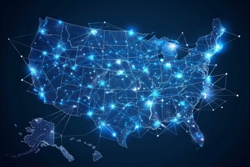 Wall Mural - Digital map of america network connectivity created with generative ai