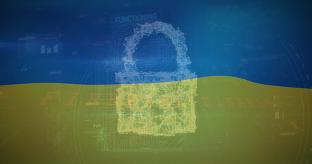 Wall Mural - Digital lock appearing over cybersecurity interface, indicating protection