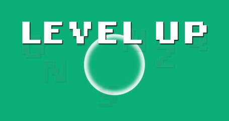 Sticker - White text reading LEVEL UP appears above white sphere on a green background