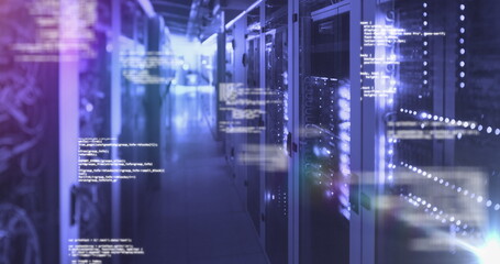 Sticker - Rows of server racks glowing with blue and purple lights