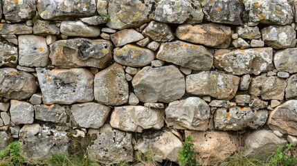 Canvas Print - Sections of an ancient stone wall with visible signs of erosion and weathering, adding to its character