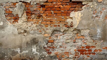 Canvas Print - Old brick wall with crumbling mortar and exposed bricks, evoking a sense of nostalgia and history