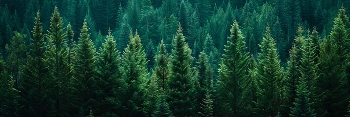 Realistic photography of coniferous forest. Abstract background of a northern forest