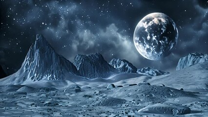 Sticker - Moonlit Alien Landscape with Rocky Terrain with Ai generated.
