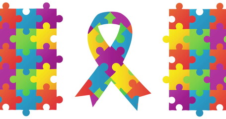 Sticker - Image of ribbon of puzzle over puzzle