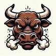 © Chatchalee - Angry bull head with steam coming from nostrils,  isolated on white background.
