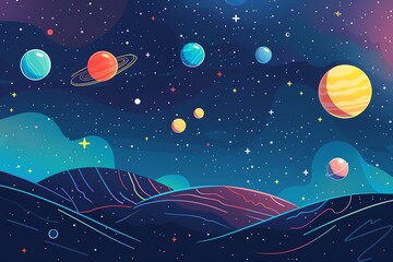 Wallpaper galaxy flat design front view deep space theme animation Tetradic color scheme