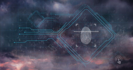 Poster - Image of data processing over computer circuit board and clouds