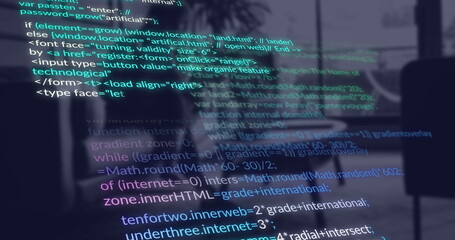 Wall Mural - Image of data processing against woman using laptop at office