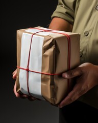 Wall Mural - Close-up of a courier handing a package to a recipient with a next-day delivery label, isolated on white background, highlighting speed and reliability