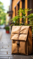 Wall Mural - Close-up of a courier placing an overnight delivery package on a doorstep, isolated on white background, showcasing speed and reliability