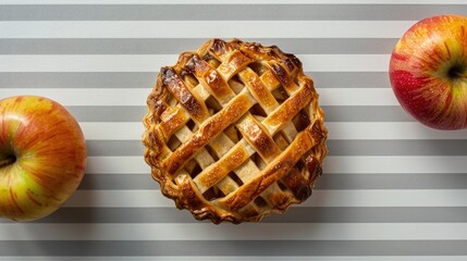 Wall Mural - Apple filled pastry on striped backdrop
