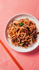 Sticker - Jajangmyeon Korean noodle black beans food on plate and chopsticks