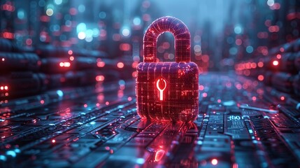 Wall Mural - Digital image of the lock. The concept of aesthetic security. Big data flow. Modern data safety backdrop. Generative AI