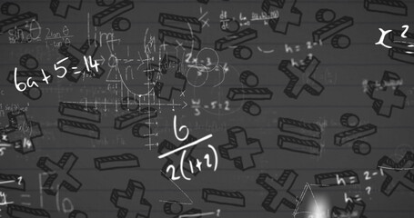 Sticker - Image of mathematical equations and symbols against white lined paper background