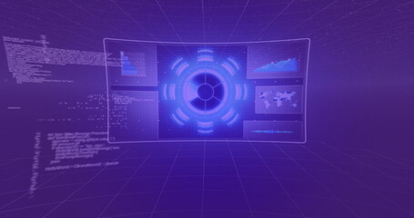 Wall Mural - Image of screens with data processing against blue background