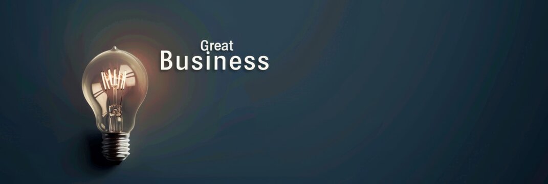 Light bulb with 'Great Business' text concept - A concept art image with a light bulb and the text 'Great Business', evoking ideas of success and strategy