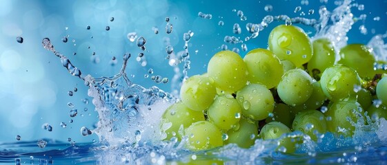 Poster - Grape and water splash. captured with highspeed photography as they break through the waters surface.