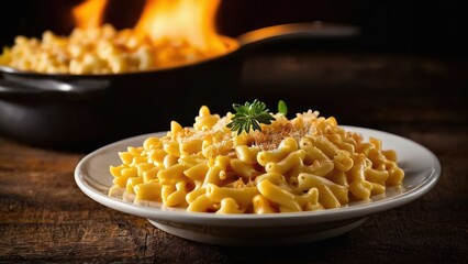 Wall Mural - Delicious Macaroni and Cheese in a Pan, Topped with Chopped Parsley