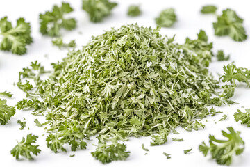 Chopped Parsley Leaves On White Background