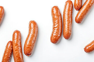 Close-up of Cooked Sausages on White Background