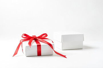 Canvas Print - Two White Gift Boxes with Red Ribbon Isolated on White Background