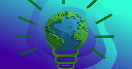 Wall Mural - Image of lightbulb with globe on blue background