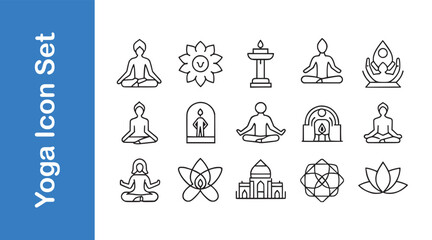 Wall Mural - International Yoga Day line icon set with vector collections.