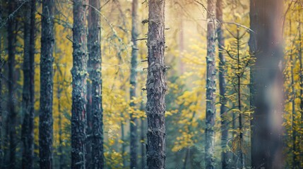 realistic photography of coniferous forest. abstract background of a northern forest
