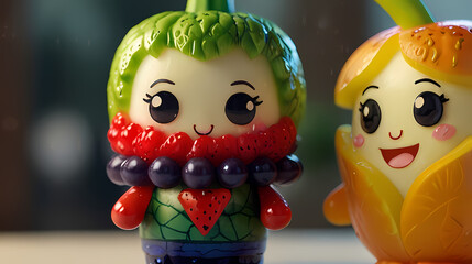 Chuckling Cute Chibi fruit and vegetable salad Background