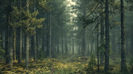 realistic photography of coniferous forest. abstract background of a northern forest