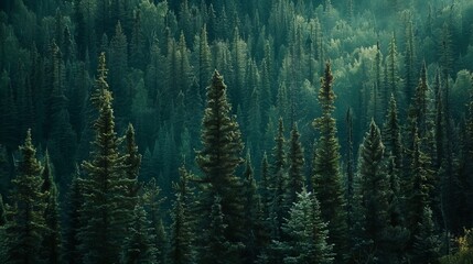 realistic photography of coniferous forest. abstract background of a northern forest