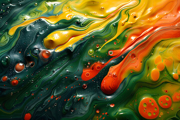 Wall Mural - Colorful Background with abstract liquid paint textures in bold colors with flowing and dripping patterns creating a dynamic and energetic look reminiscent of action painting.