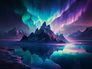 Wall Mural - Ethereal Reverie : Step into a dreamscape where abstract forms waltz with celestial hues. Floating islands and mystical creatures bask in the luminous embrace of the Aurora.
