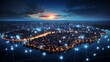 © AlexCaelus - Cityscape, worldwide web threads, network connectivity, twilight, tech concept