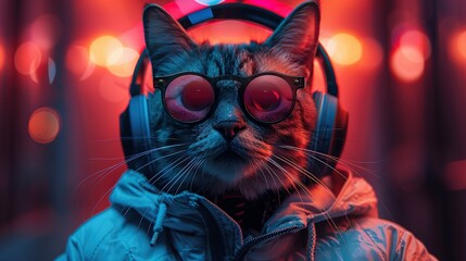 Wall Mural - Purrfect Vibes: A Cat-Headed EDM Enigma