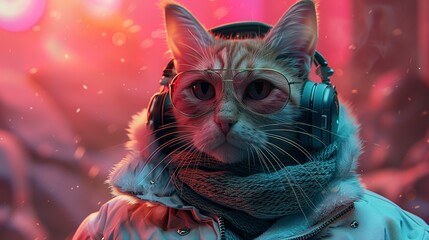 Wall Mural - Meow Mix: Cat-Eared DJ in Cyber Chic