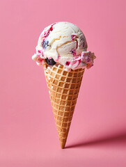 Wall Mural - a delicious looking ice cream cone, solid color background, food photography