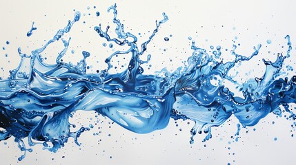 Wall Mural - Flowing blue water splashes on a white background