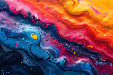 Wall Mural - Colorful Background with abstract liquid paint textures in bold colors with flowing and dripping patterns creating a dynamic and energetic look reminiscent of action painting.