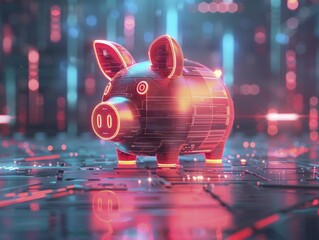 digital finance concept, sleek digital design with piggy bank, bright hues, innovative feel