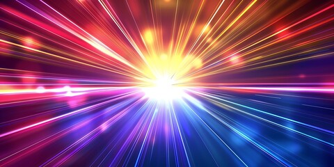 Wall Mural - Colorful light streaks radiating from a central bright light source.
