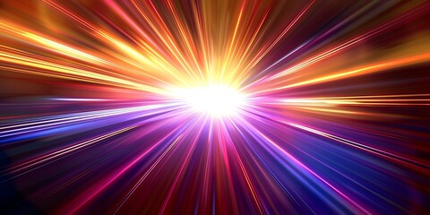 Wall Mural - Colorful light streaks radiating from a central bright light source.
