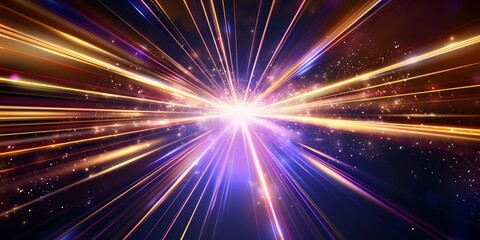 Wall Mural - Colorful light streaks radiating from a central bright light source.
