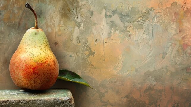A detailed image of a tropical pear on a textured background