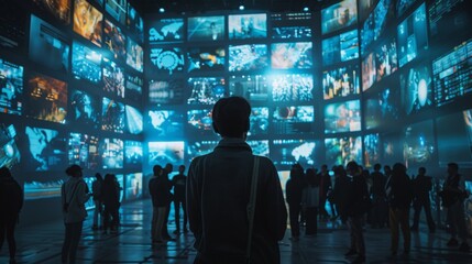 Wall Mural - Cinematic global network images as people