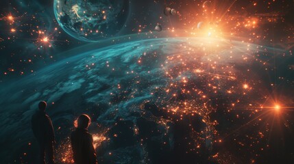 Wall Mural - Cinematic global network images as people