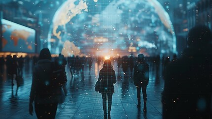 Wall Mural - Cinematic global network images as people